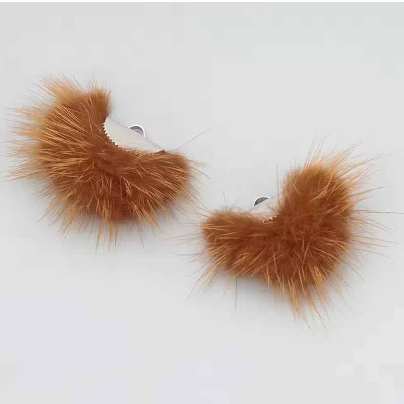40mm Cedar Brown Real Mink Fur SILVER Tassel, Earring Finding, (10 piece) Basic