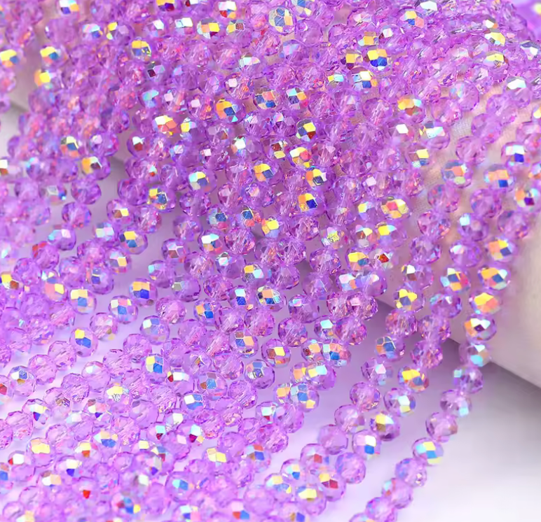 3*4mm Purple Transparent AB Grade AAA Rondelle Beads (90pcs) Sundaylace Creations & Bling