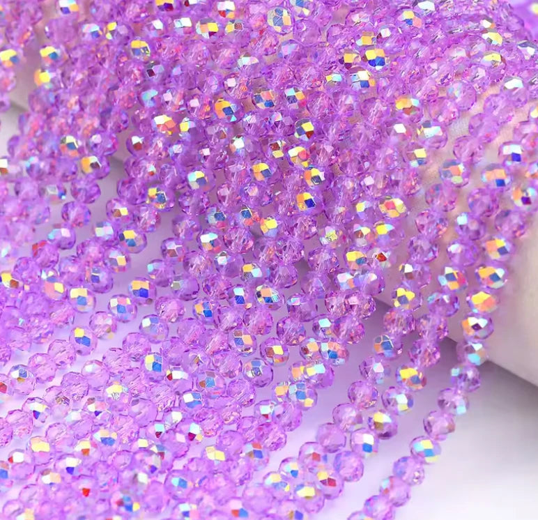 3*4mm Purple Transparent AB Grade AAA Rondelle Beads (90pcs) Sundaylace Creations & Bling