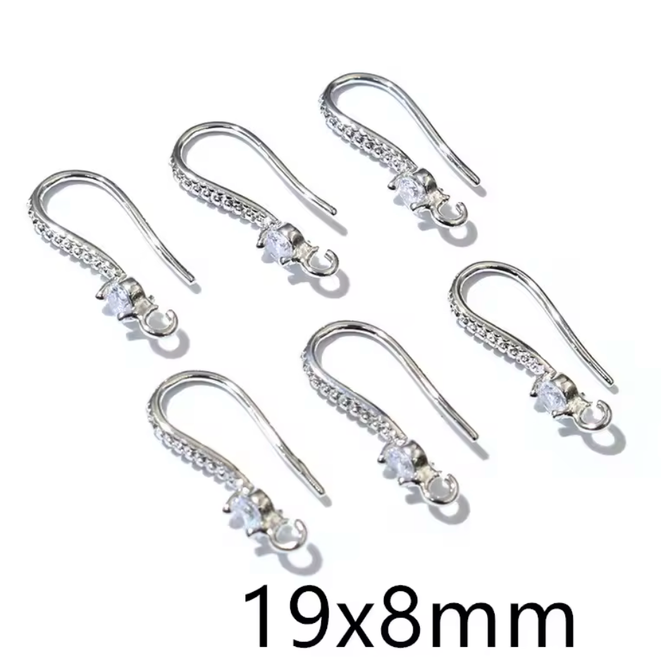 8*19mm Long Fancy SILVER Rhinestone in Earring Hooks Wires (10pcs), Basics Basics