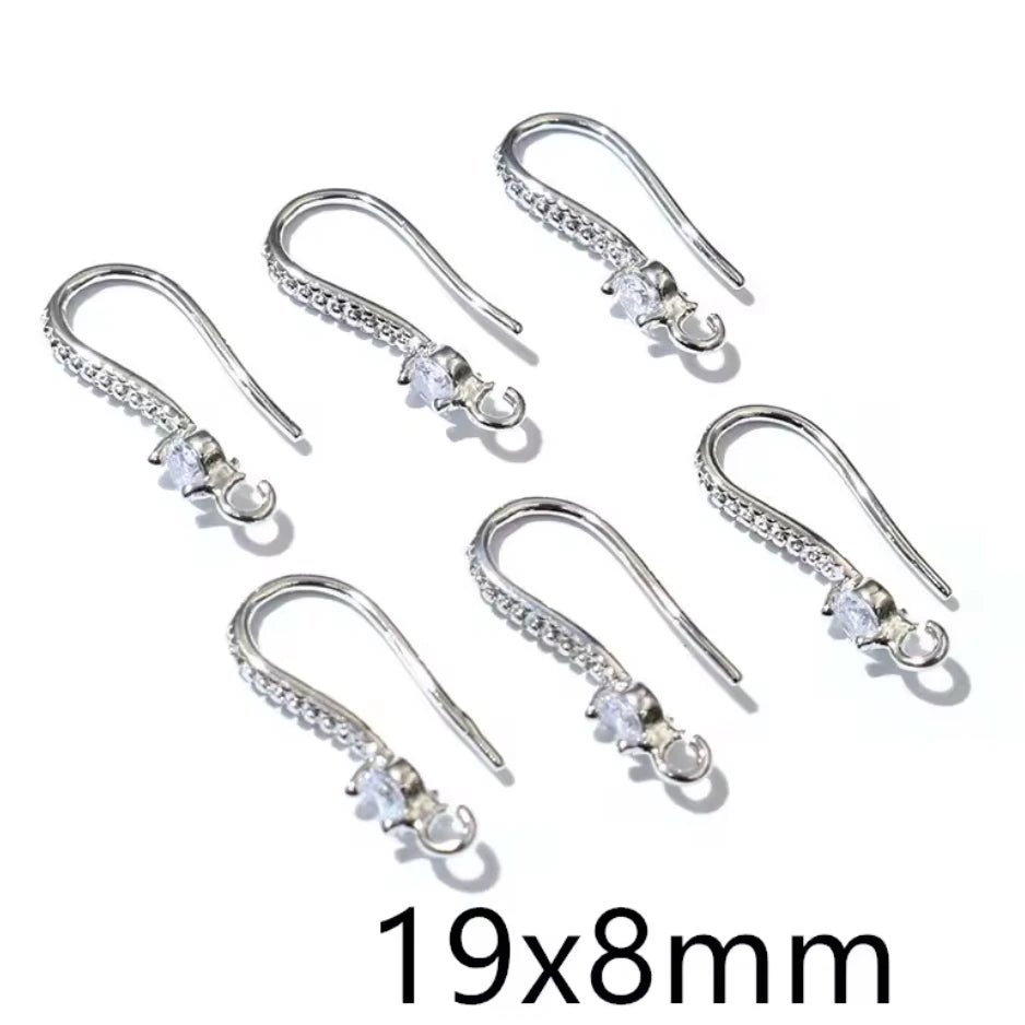 8*19mm Long Fancy SILVER Rhinestone in Earring Hooks Wires (10pcs), Basics Basics
