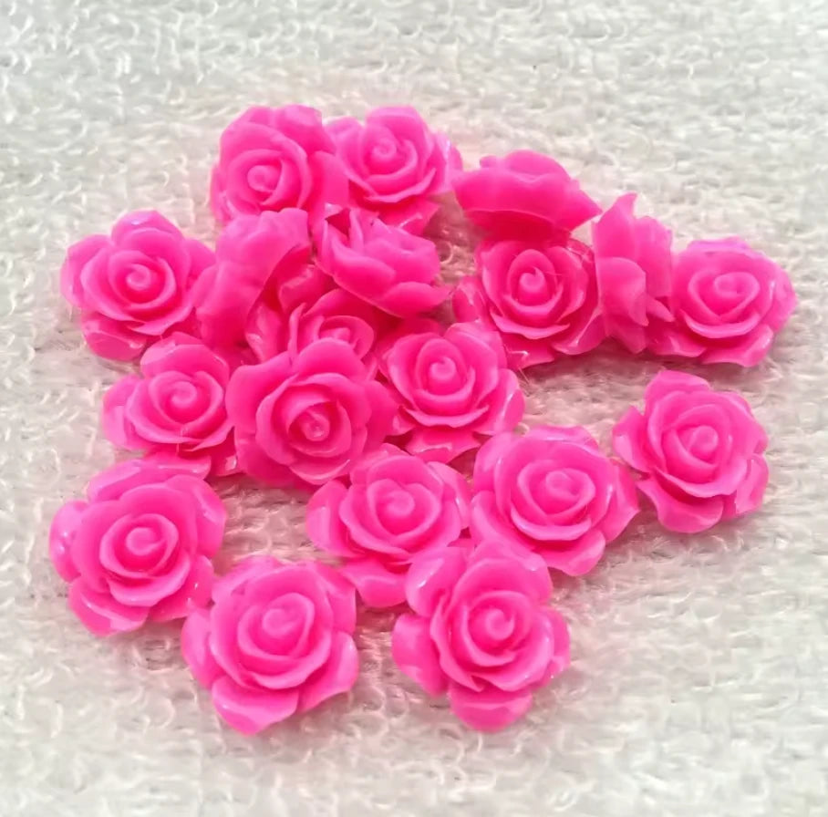 10mm Neon Hot Pink Colourful Mini Rose Flower, Glue on, Resin Gem, (Sold in Pair) Resin Gems