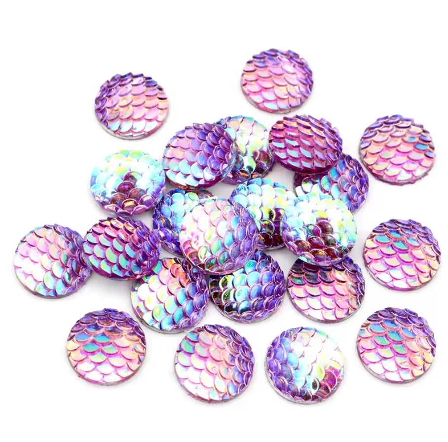 12mm Purple AB Mix Colours of Mermaid Round, Glue on, Resin Gem, (Sold in Pair) Resin Gems