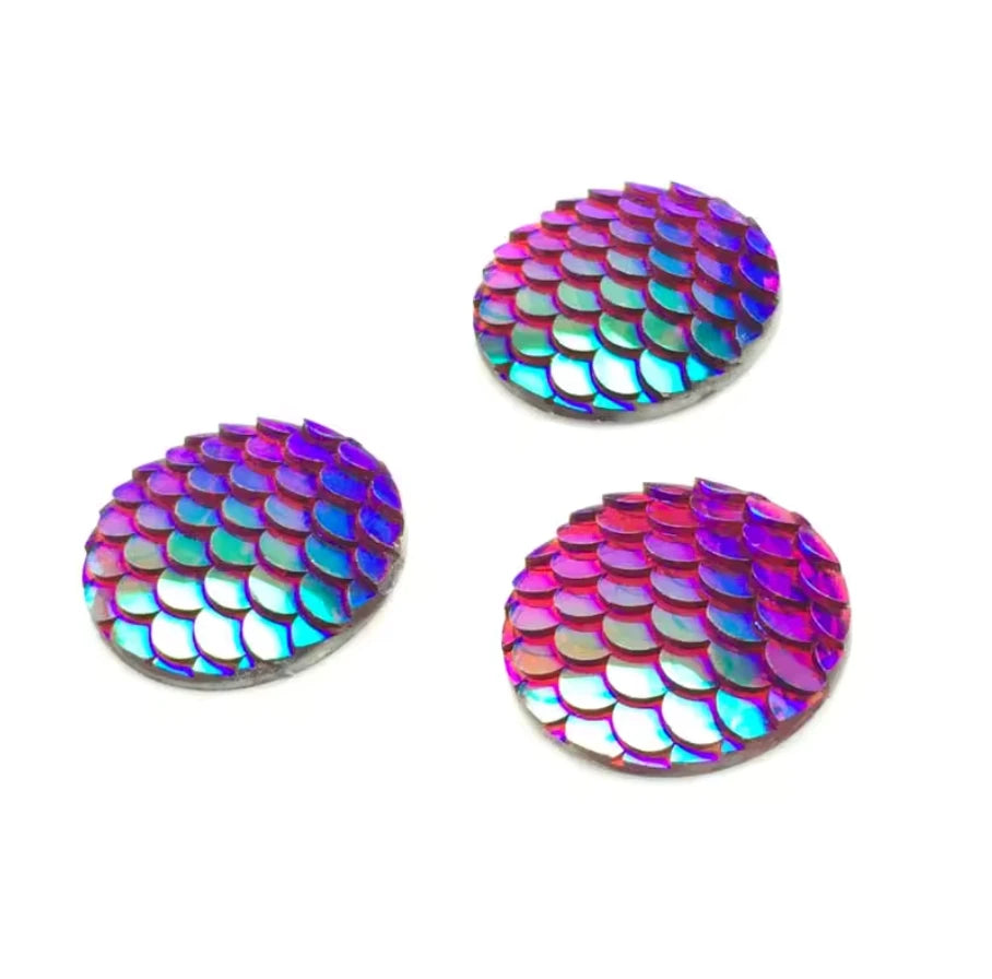 12mm Dark Purple AB Mix Colours of Mermaid Round, Glue on, Resin Gem, (Sold in Pair) Resin Gems
