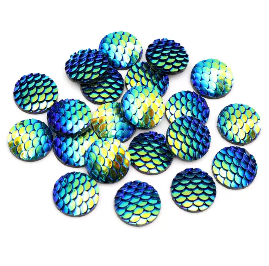 12mm Black Blue AB Mix Colours of Mermaid Round, Glue on, Resin Gem, (Sold in Pair) Resin Gems