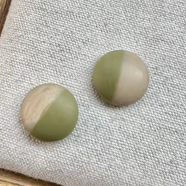 18mm Olive Green/Wood Half Wood Matte Rubber Texture, Glue on, Resin Gem, (Sold in Pair) Resin Gems