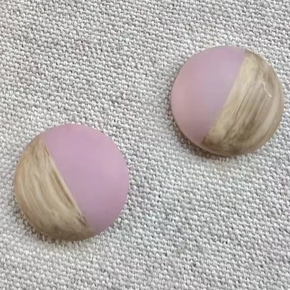 18mm Cheyanne Pink/Wood Half Wood Matte Rubber Texture, Glue on, Resin Gem, (Sold in Pair) Resin Gems