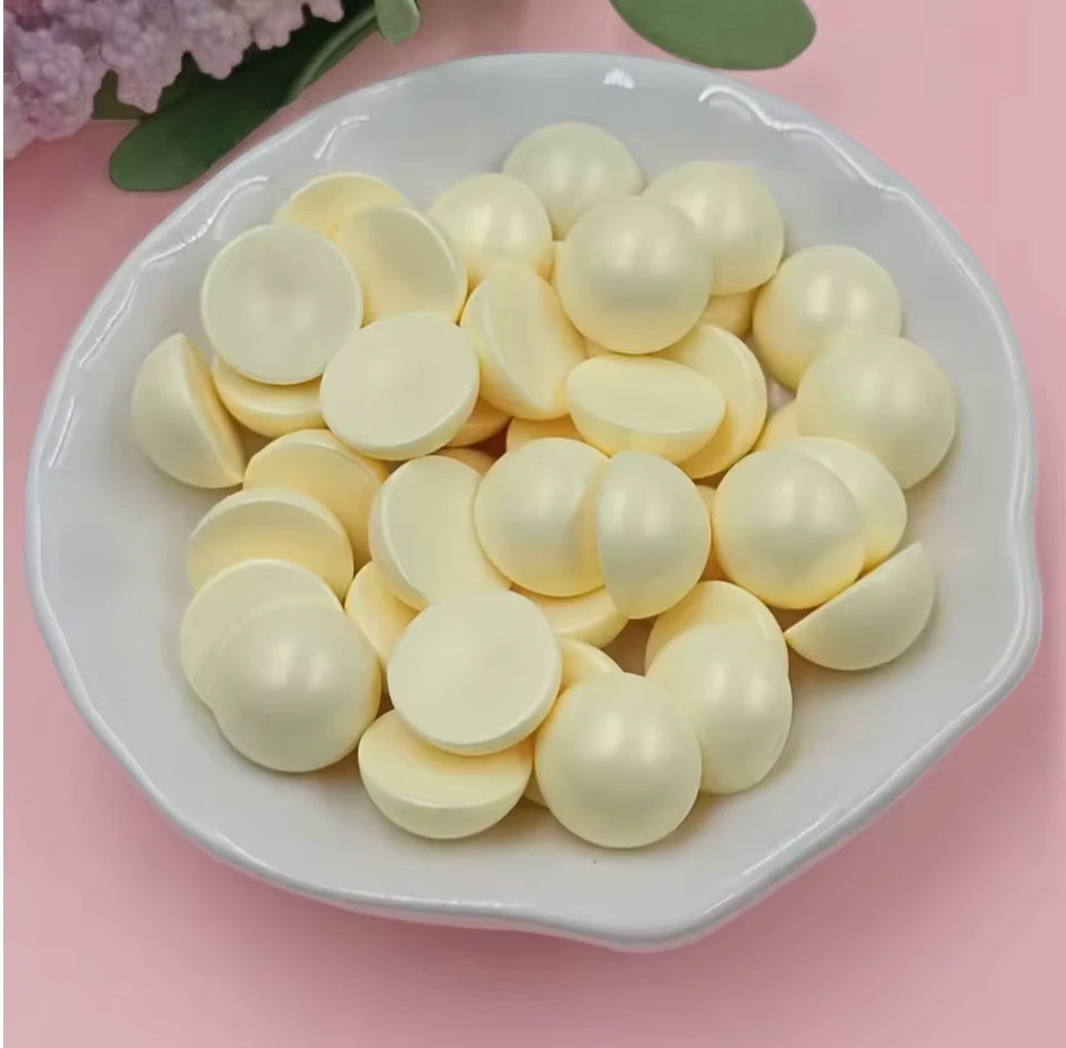 12mm Pale Yellow Luster Pearl Pastel Iridescent Golden Luster Pearls Round, Glue on, Resin Gem, (Sold in Pair) Resin Gems
