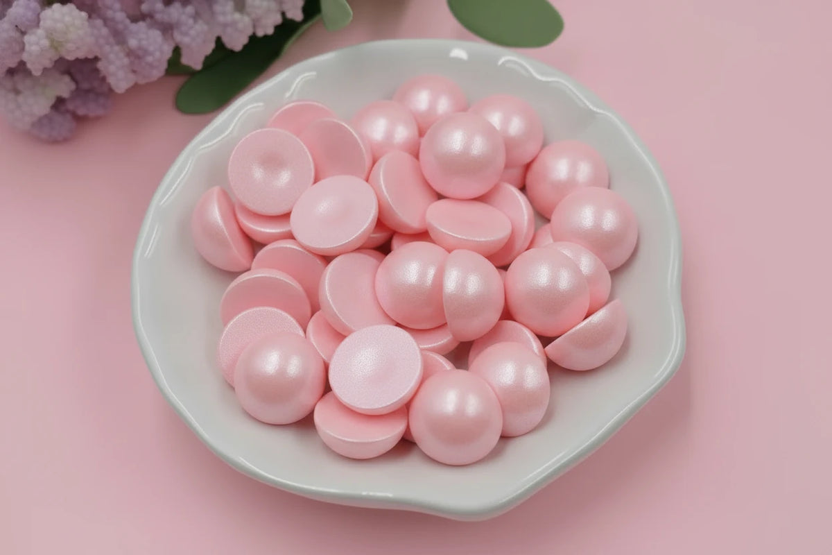 12mm Coral Pink Luster Pearl Pastel Iridescent Golden Luster Pearls Round, Glue on, Resin Gem, (Sold in Pair) Resin Gems