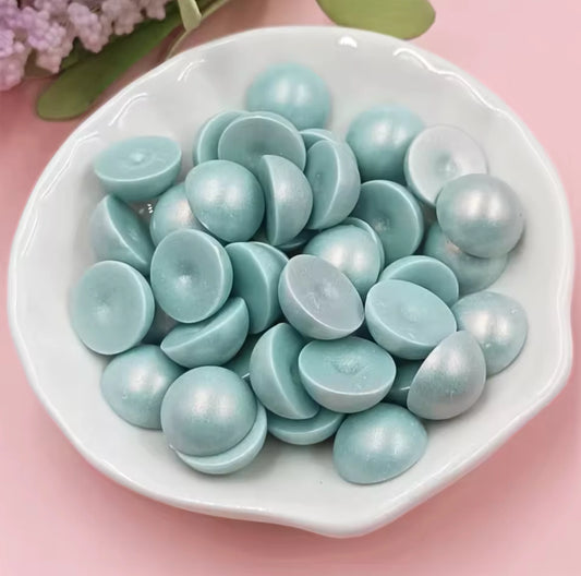 12mm Robin Egg Teal Luster Pearl Pastel Iridescent Golden Luster Pearls Round, Glue on, Resin Gem, (Sold in Pair) Resin Gems