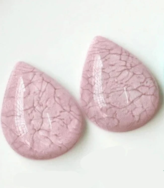 26*35mm Pink Teardrop Pastel with White Cracked Design Teardrops, Glue on, Resin Gem, (Sold in Pair) Resin Gems