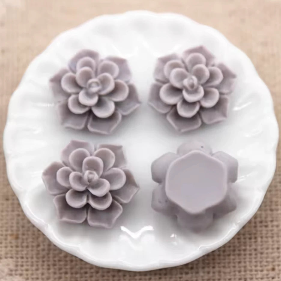 13mm Matte Grey Matte Floral Rose, Glue on, Resin Gem, (Sold in Pair) Resin Gems