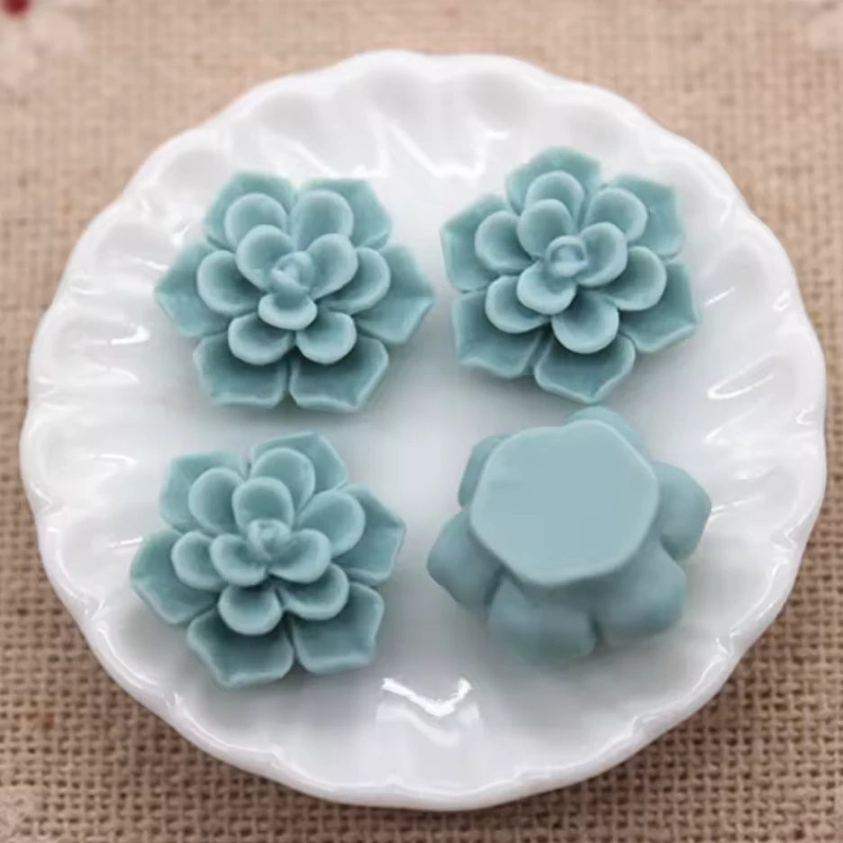13mm Matte Turquoise Matte Floral Rose, Glue on, Resin Gem, (Sold in Pair) Resin Gems