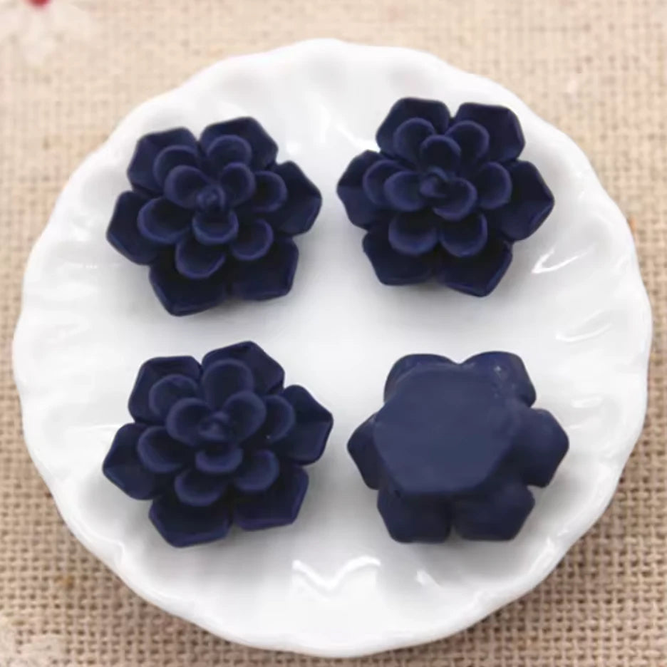 13mm Matte Navy Matte Floral Rose, Glue on, Resin Gem, (Sold in Pair) Resin Gems