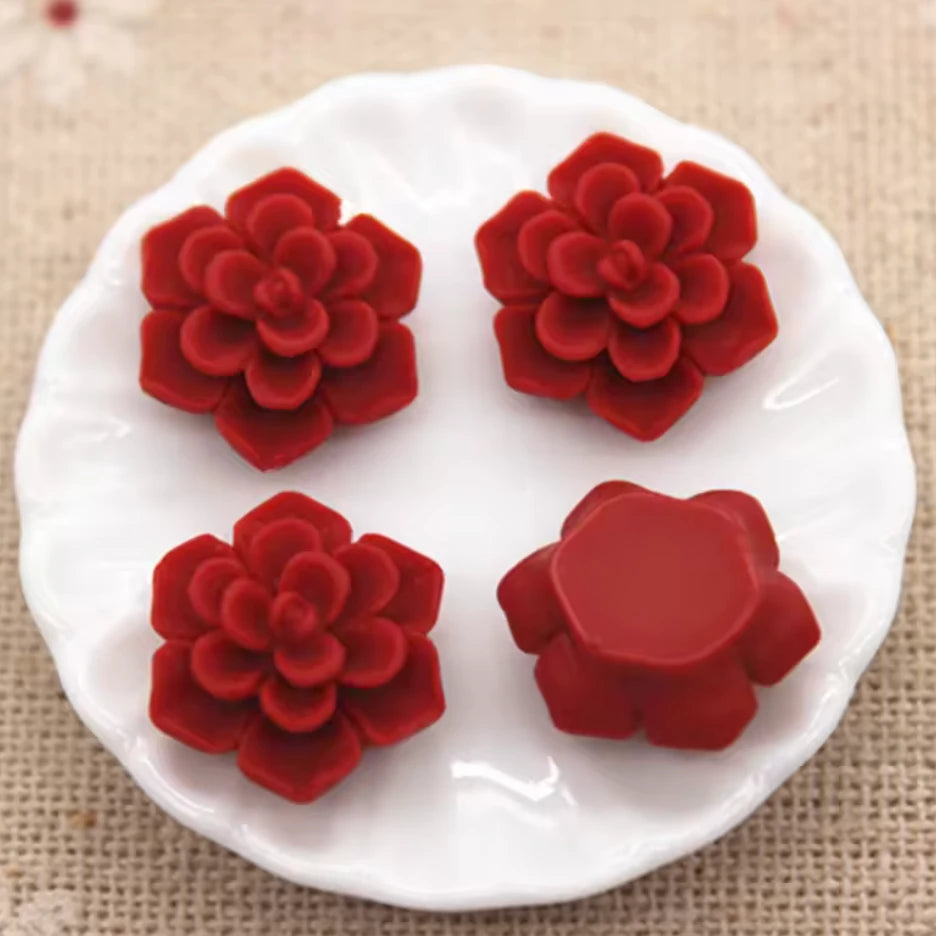 13mm Matte Red Matte Floral Rose, Glue on, Resin Gem, (Sold in Pair) Resin Gems