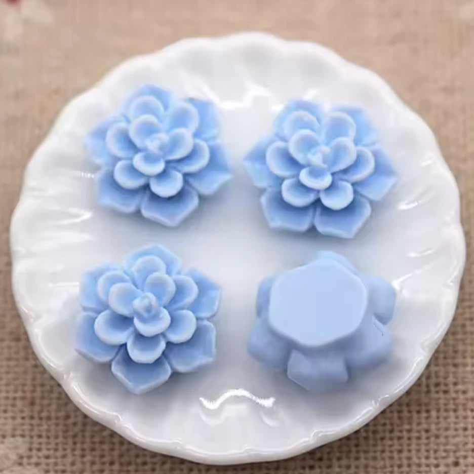 13mm Matte Pale Blue Matte Floral Rose, Glue on, Resin Gem, (Sold in Pair) Resin Gems