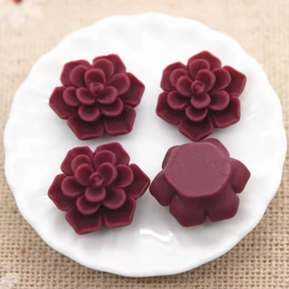 13mm Matte Wine Purple Matte Floral Rose, Glue on, Resin Gem, (Sold in Pair) Resin Gems