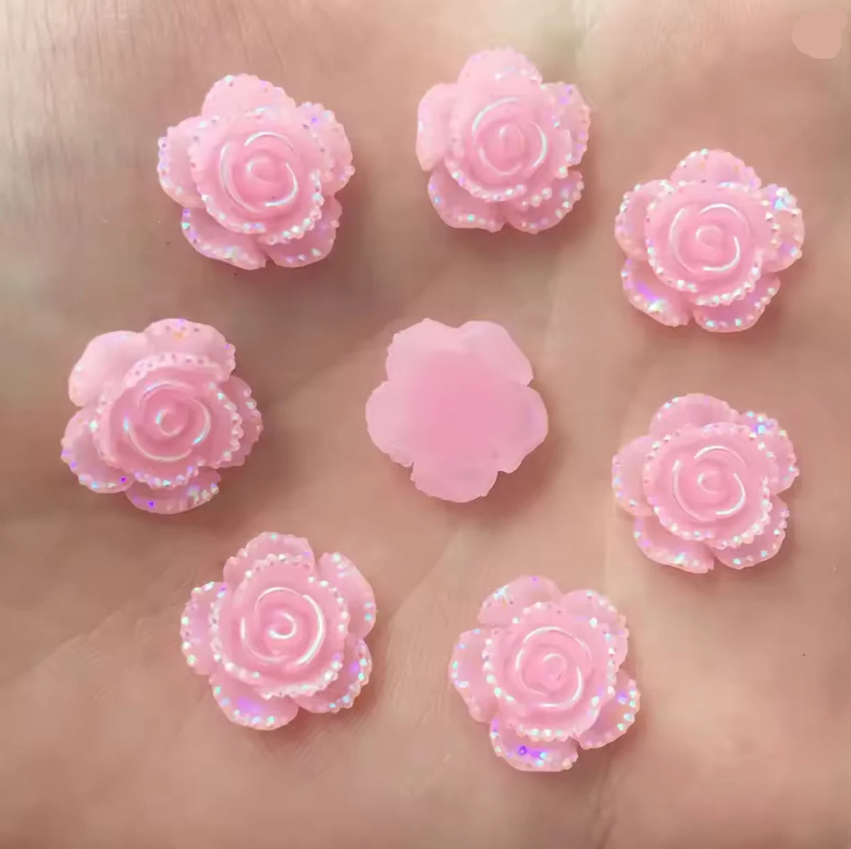 15mm Light Pink AB Mixed Roses with A Flat Profile, Glue on, Resin Gem, (Sold in Pair) Resin Gems