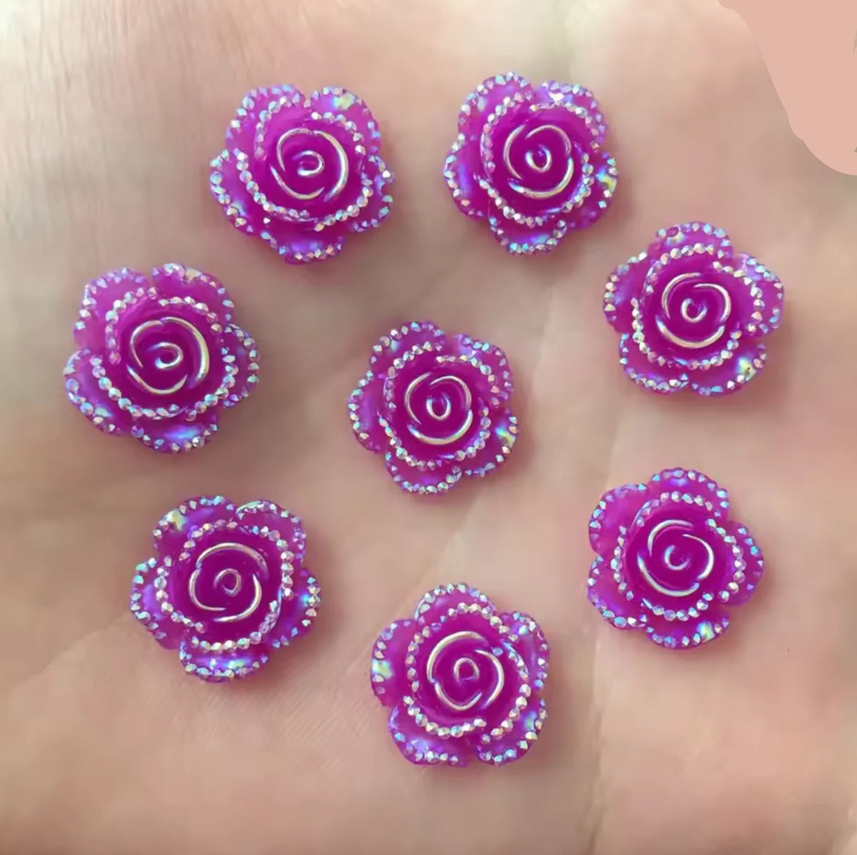 15mm Purple AB Mixed Roses with A Flat Profile, Glue on, Resin Gem, (Sold in Pair) Resin Gems