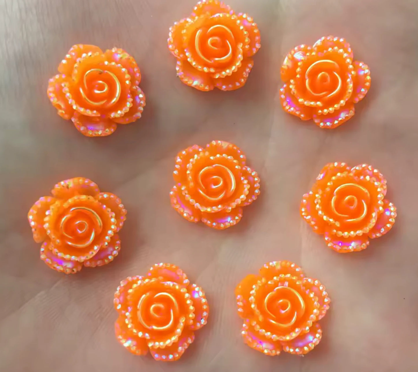 15mm Orange AB Mixed Roses with A Flat Profile, Glue on, Resin Gem, (Sold in Pair) Resin Gems