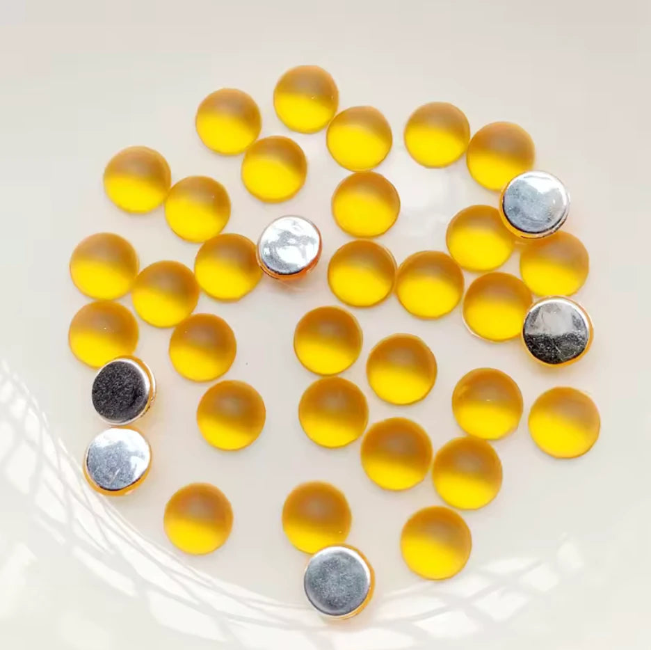 12mm Yellow Frosted Matte "Cat Eye" Round, Glue on, Resin Gem, (Sold in Pair) Resin Gems