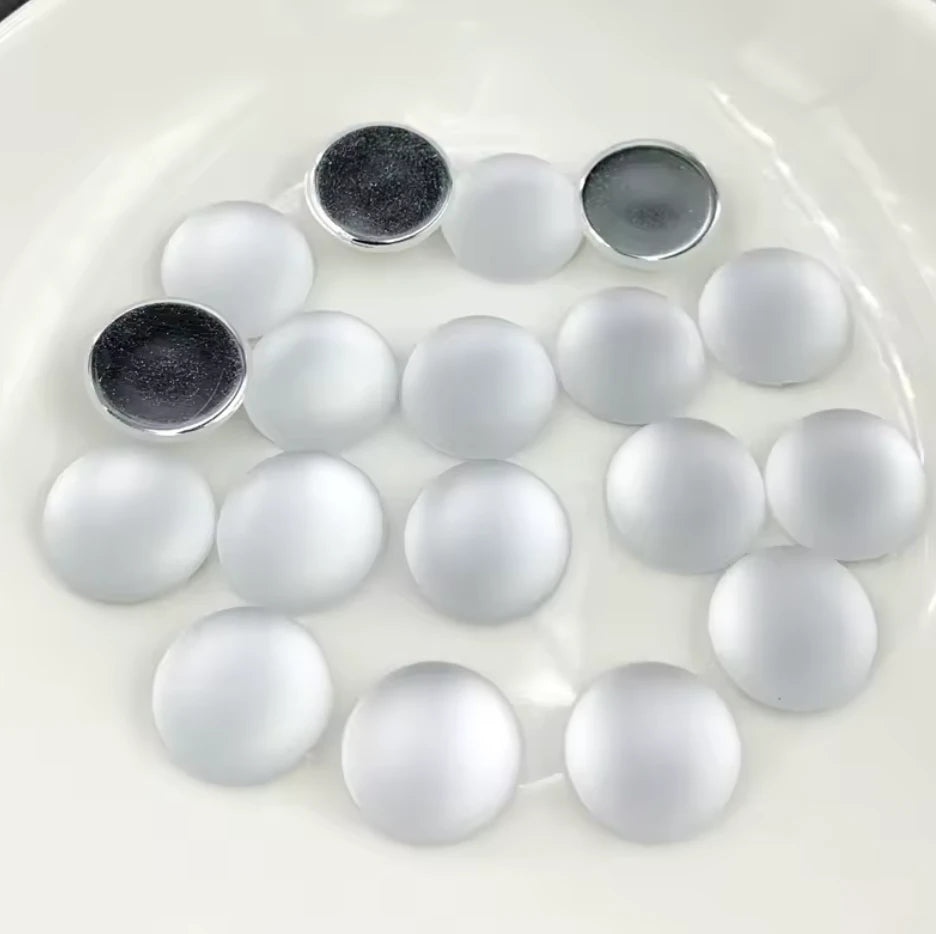 12mm White Frosted Matte "Cat Eye" Round, Glue on, Resin Gem, (Sold in Pair) Resin Gems