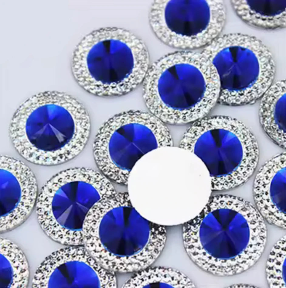 20mm Dark Blue Jewel Tone with Silver Frame Round, Sew On, Resin Gem, (Sold in Pair) Resin Gems