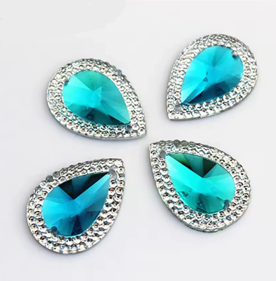 13*18mm Aqua Jewel Mixed Colourful Jewels with Silver Frame, Sew On, Resin Gem, (Sold in Pair) Resin Gems