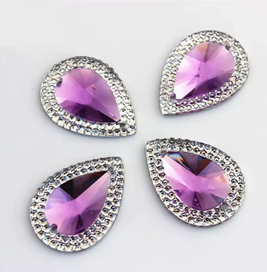 13*18mm Purple Jewel Mixed Colourful Jewels with Silver Frame, Sew On, Resin Gem, (Sold in Pair) Resin Gems