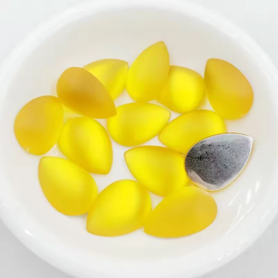 13*18mm Yellow Frosted Matte Droplet Teardrop Foil Back, Glue on, Resin Gem, (Sold in Pair) Resin Gems