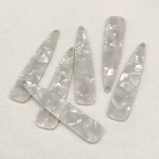 11*55mm White AB Holographic Flakes Glitter Flakes on Black Long Teardrop Large One Hole, Sew On, Resin Gem, (Sold in Pair) Resin Gems