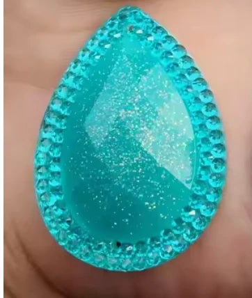 30*40mm Turquoise Sparkle Glitter with Frame Large Teardrop, Sew On, Resin Gem, (Sold in Pair) Resin Gems