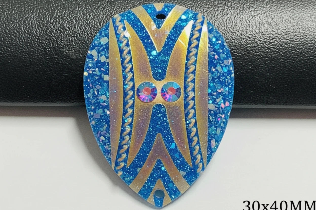 30*40mm Blue AB Fancy Arrow Teardrop Large Teardrop, Sew On, Resin Gem, (Sold in Pair) Resin Gems
