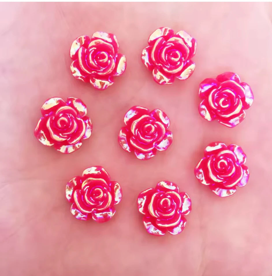 12mm Red AB Roses Black White and Purple, Glue on, Resin Gem, (Sold in Pair) Resin Gems