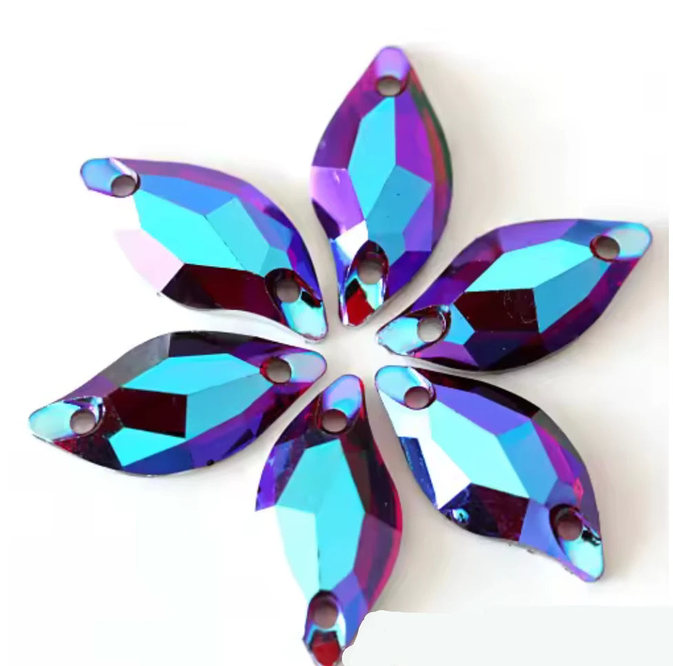 10*20mm AB Purple Shaped AB Purple AB Pink AB Emerald Green AB Red S Shape or Leaf Shaped, Sew On, Resin Gem, (Sold in Pair) Resin Gems