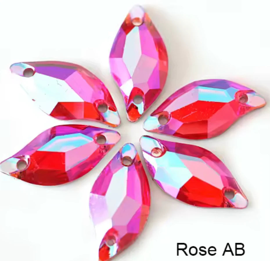 10*20mm AB Red Shape AB Purple AB Pink AB Emerald Green AB Red S Shape or Leaf Shaped, Sew On, Resin Gem, (Sold in Pair) Resin Gems