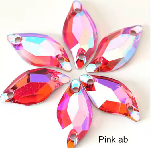 10*20mm AB Pink Shape AB Purple AB Pink AB Emerald Green AB Red S Shape or Leaf Shaped, Sew On, Resin Gem, (Sold in Pair) Resin Gems