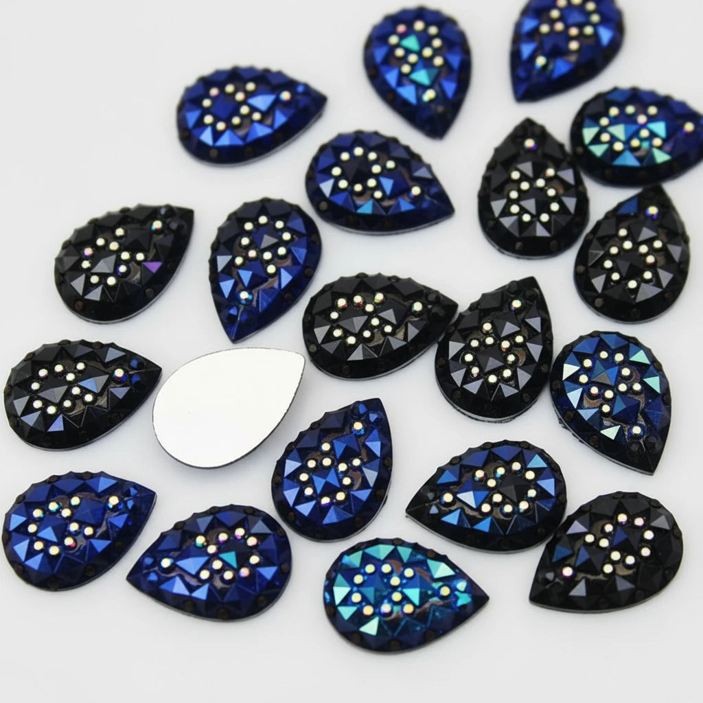 13*18mm Black Blue AB Crinkle Druzy Texture AB Teardrop, Sew On, Resin Gem, (Sold in Pair) Resin Gems