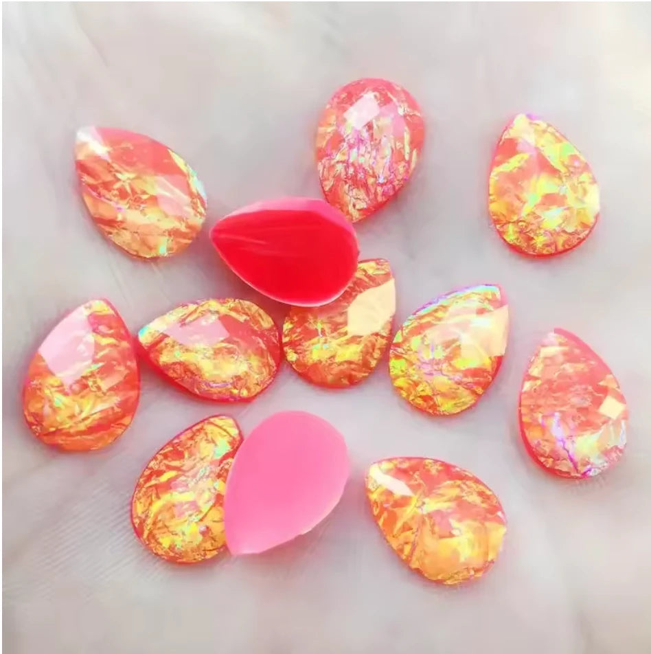 10*14mm Red Opal Effect Teardrops, Glue on, Resin Gem, (Sold in Pair) Resin Gems