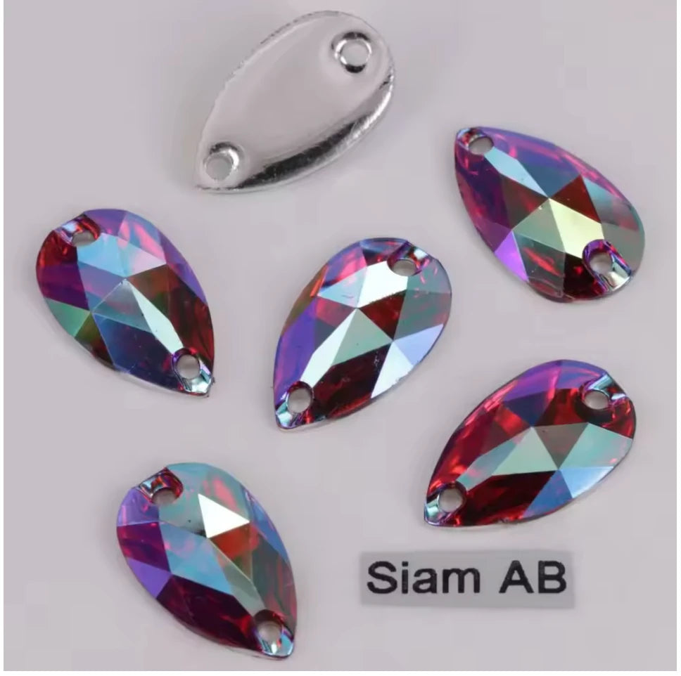 7*12mm Siam AB Black AB Mini Teardrops Black AB, Sew On, Resin Gem, (Sold in Pair) Resin Gems