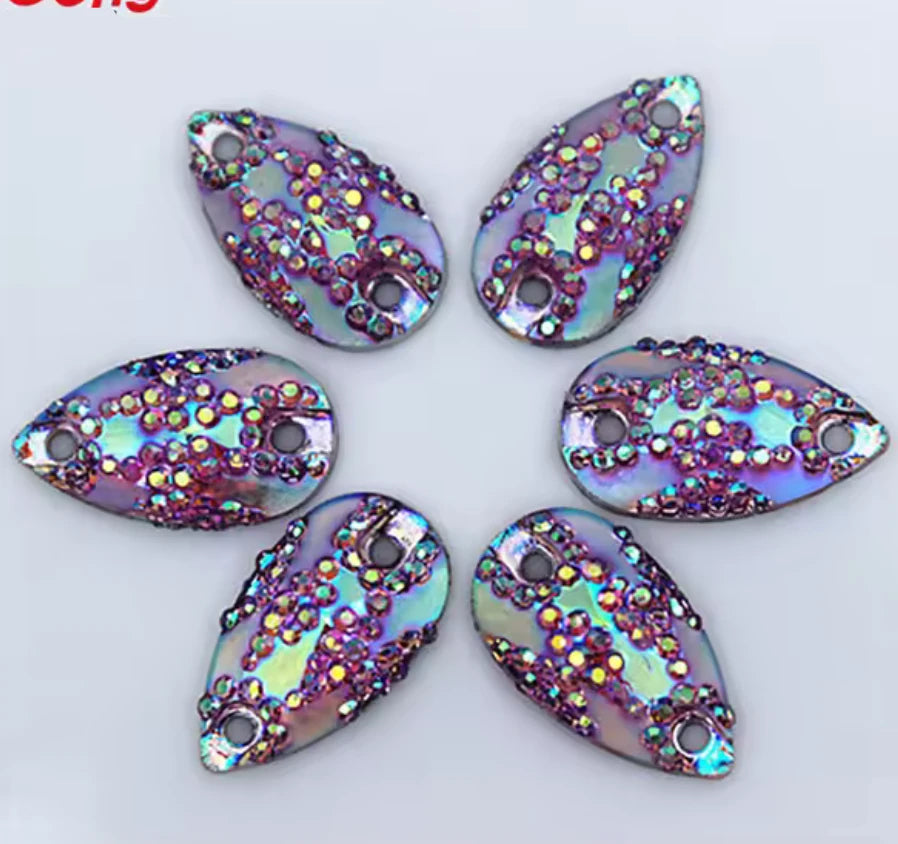 11*18mm Light Purple AB Mixed Sparkly Zigzag Texture Teardrops, Sew On, Resin Gem, (Sold in Pair) Resin Gems