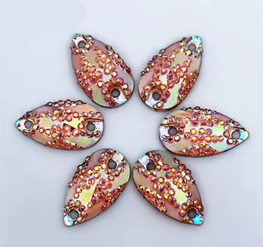 11*18mm Pink AB Mixed Sparkly Zigzag Texture Teardrops, Sew On, Resin Gem, (Sold in Pair) Resin Gems