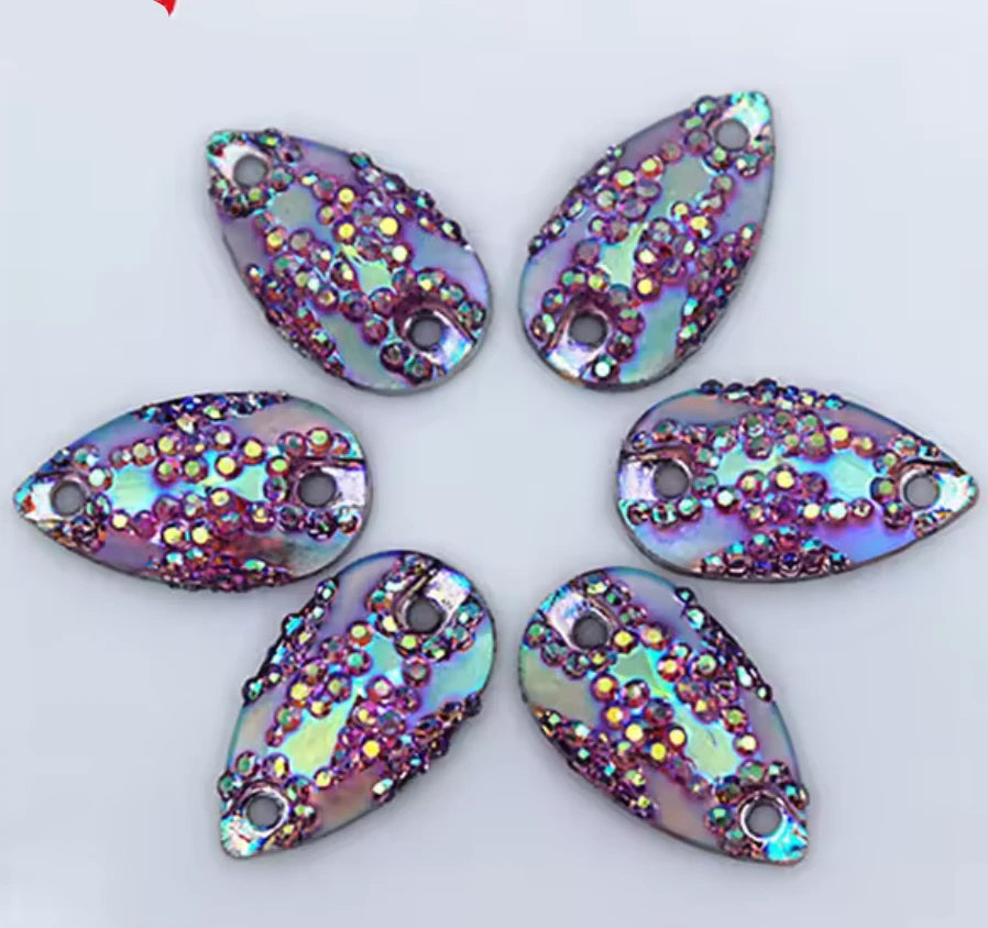 11*18mm Purple AB Mixed Sparkly Zigzag Texture Teardrops, Sew On, Resin Gem, (Sold in Pair) Resin Gems