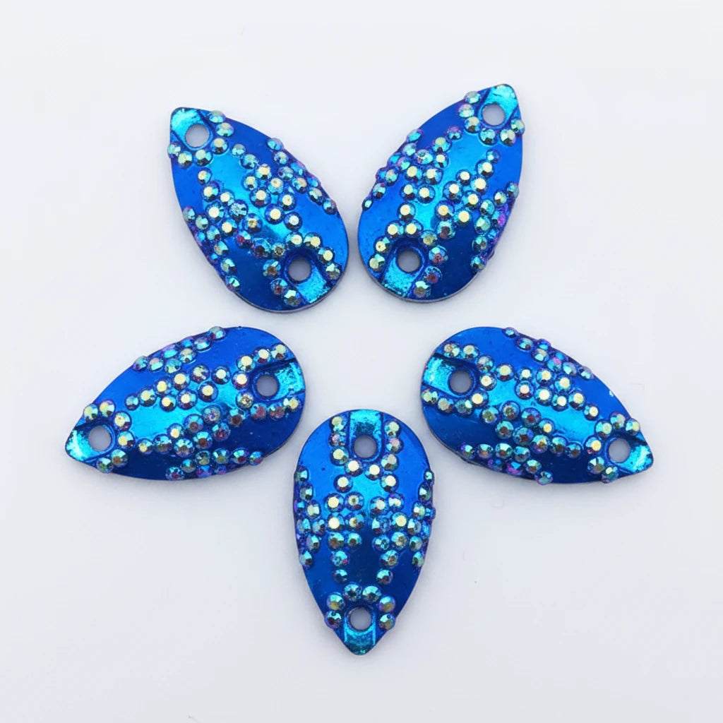 11*18mm Dark Blue AB Mixed Sparkly Zigzag Texture Teardrops, Sew On, Resin Gem, (Sold in Pair) Resin Gems