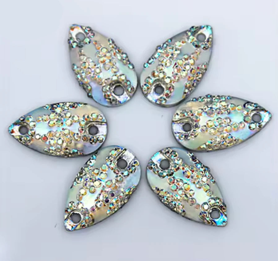 11*18mm Crystal AB Mixed Sparkly Zigzag Texture Teardrops, Sew On, Resin Gem, (Sold in Pair) Resin Gems