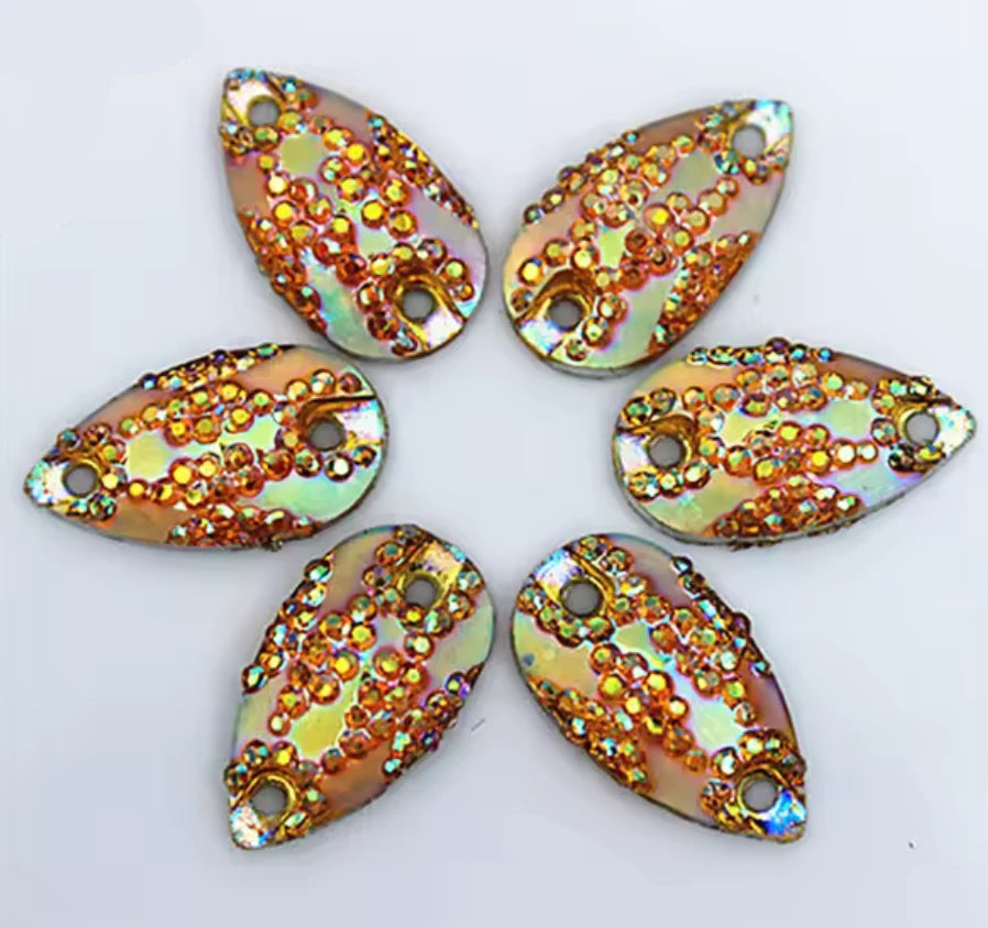11*18mm Yellow AB Mixed Sparkly Zigzag Texture Teardrops, Sew On, Resin Gem, (Sold in Pair) Resin Gems