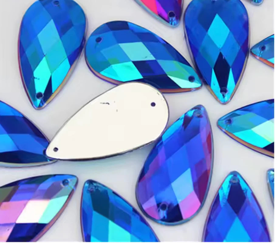 7*12mm Dark Blue AB Checkered Muli- Checkered Pattern Teardrops, Sew On, Resin Gem, (Sold in Pair) Resin Gems