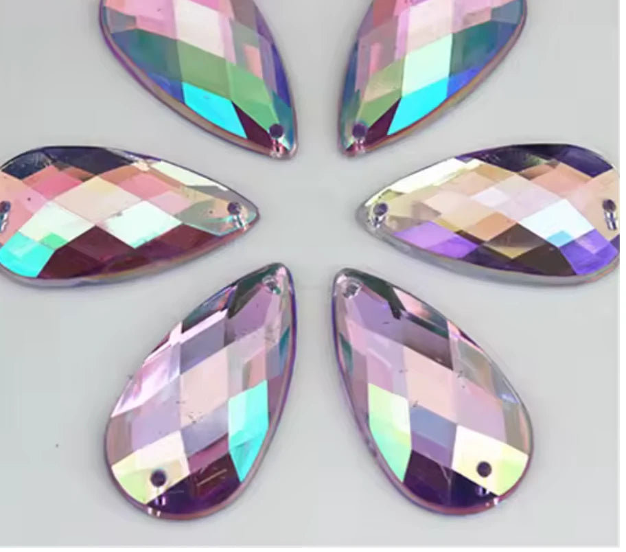 7*12mm Purple AB Checkered Muli- Checkered Pattern Teardrops, Sew On, Resin Gem, (Sold in Pair) Resin Gems