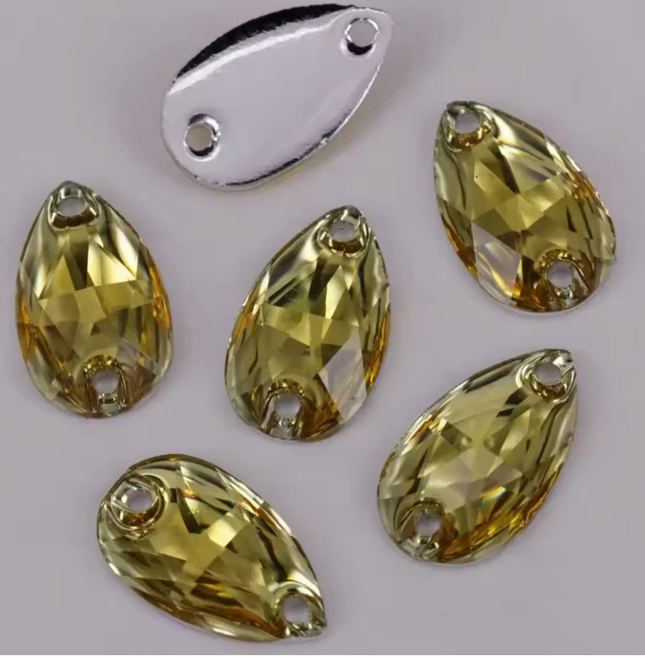 10*18mm Bright Yellow Multi- Teardrop, Sew On, Resin Gem, (Sold in Pair) Resin Gems