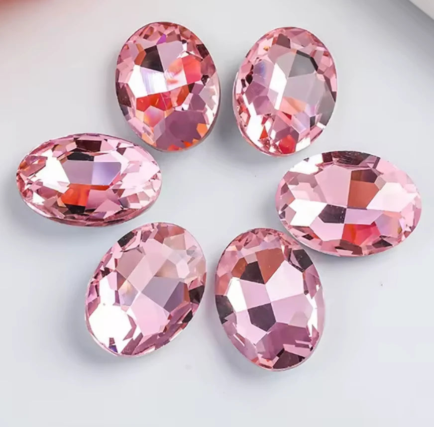 7*10mm Pink Oval, Sew On, Resin Gem, (Sold in Pair) Resin Gems